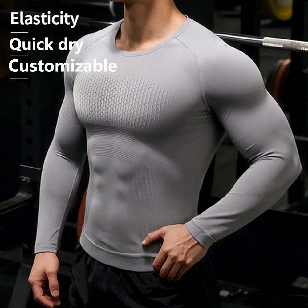 XH-Fashion Custom Logo Men's Seamless Compression Long Sleeve Shirt, Quick Dry Elastic Workout Top, Personalized Gym Athletic Base Layer