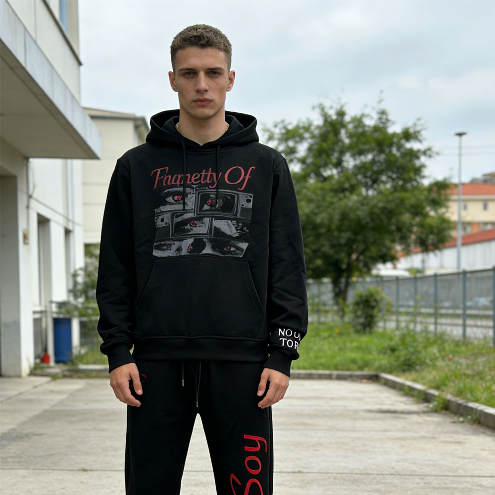 XH-Fashion Customizable Distressed Cotton Hoodie - Edgy Streetwear Style Street Style Men's Printed Hoodie Hoodie And Sweatpants Set Men Tracksuit Manufacturer