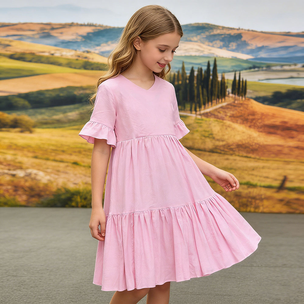 XH-Fashion  Customizable Short Sleeve O Neck Sweet Dress for Girls