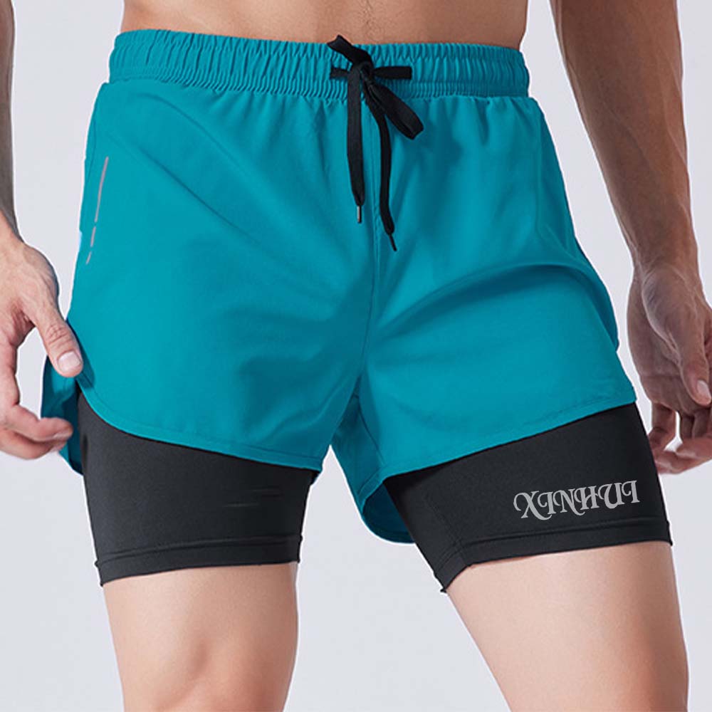 XH-Fashion Custom Logo 2-in-1 Running Shorts for Men, Quick Dry Double Layer Gym Shorts with Compression Liner, Personalized Athletic Shorts for Workout, Training & Marathon