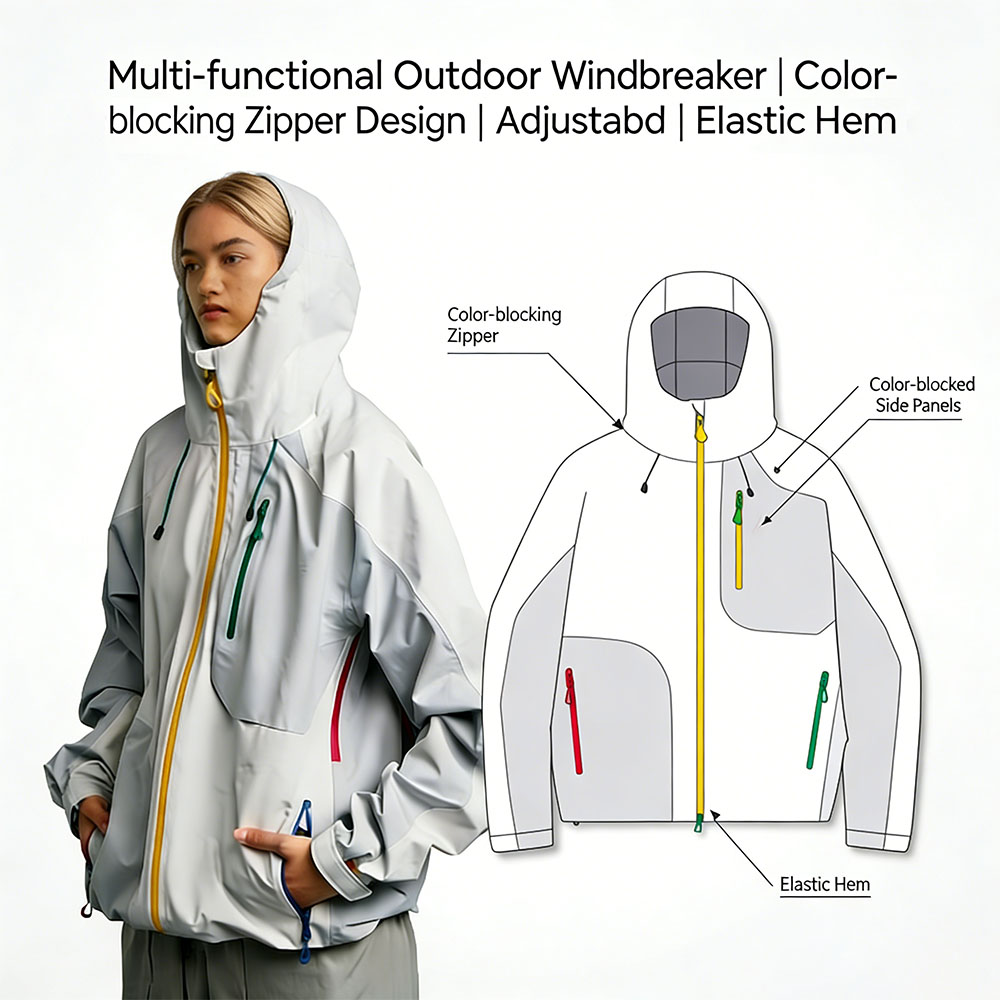 XH-Fashion Men's Colorblock Hooded Softshell Jacket - Windproof Water-Resistant Outdoor Hiking Jacket with Multiple Pockets