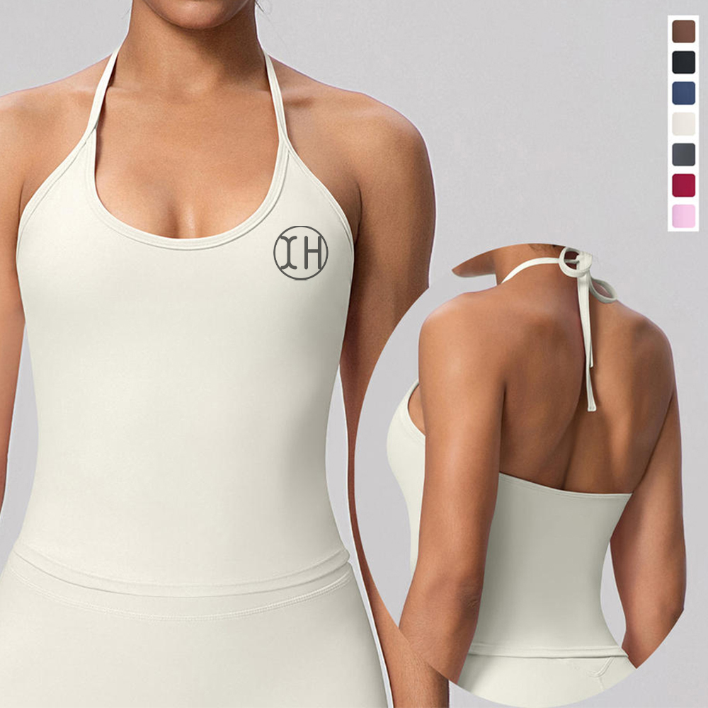 XH-Fashion Women's Halter Neck Yoga Tank Top | Buttery Soft Open Back Workout Top | Custom Logo Activewear