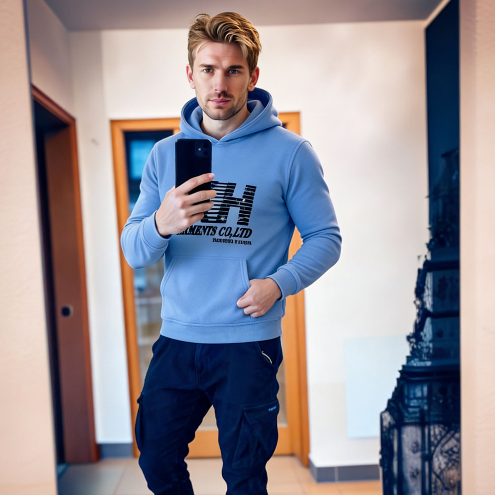 XH-Fashion Customizable Distressed Cotton Hoodie - Edgy Streetwear Style Street Style Men's Printed Hoodie Hoodie And Sweatpants Set Men Tracksuit Manufacturer-product