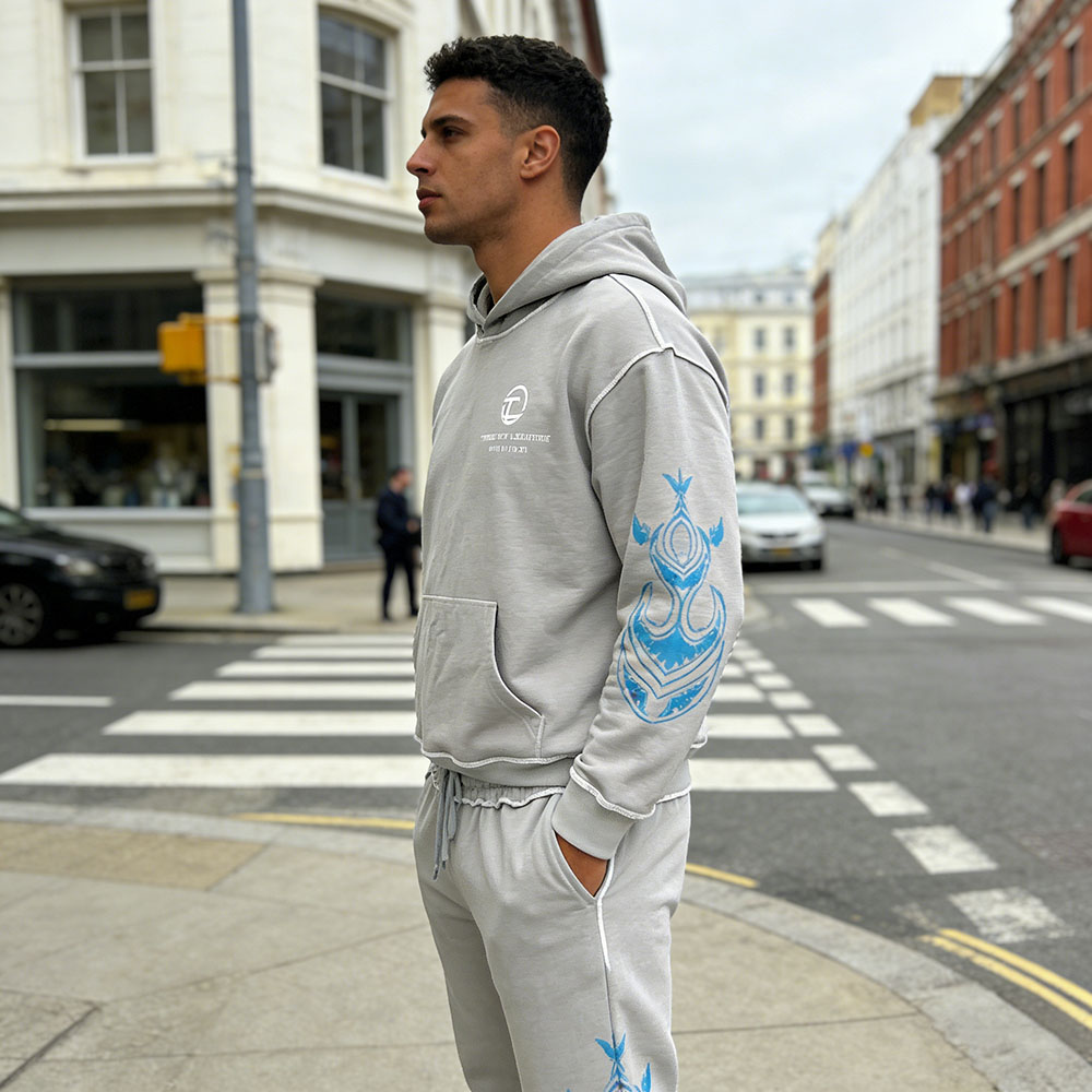 Street Style Men's Printed Hoodie Hoodie And Sweatpants Set Men Tracksuit Manufacturer-product