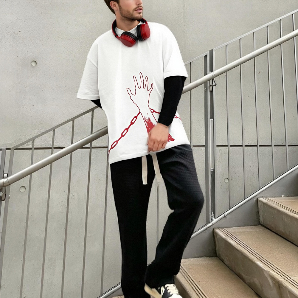 XH-Fashion Customizable Distressed Cotton Tee - Edgy Streetwear Style-product