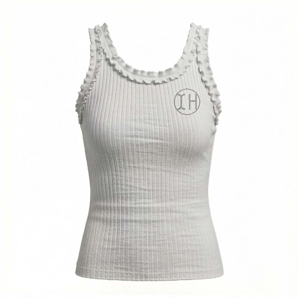 XH-Fashion Custom Logo Women's Ribbed Ruffle Tank Top, Personalized Fitted Sleeveless Cami, Customizable Casual Knit Top for Her