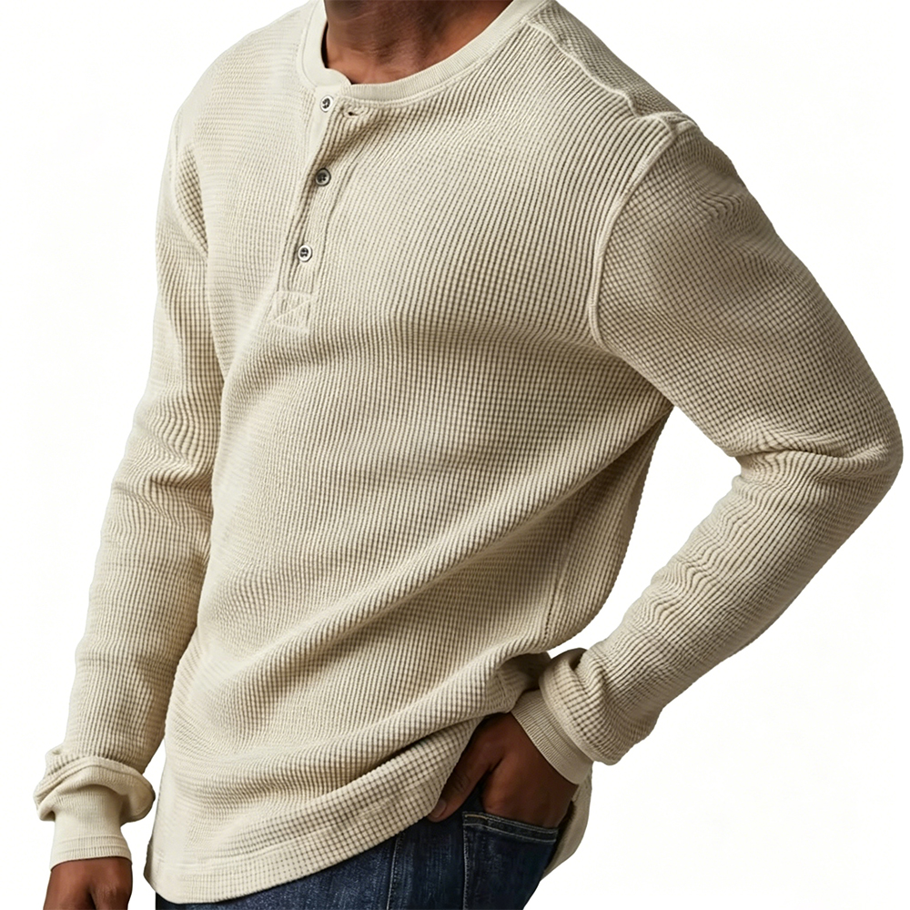 XH-Fashion Men's Waffle Knit Henley Long Sleeve T-Shirt A Timeless Wardrobe Staple for Effortless Year-Round Style-product