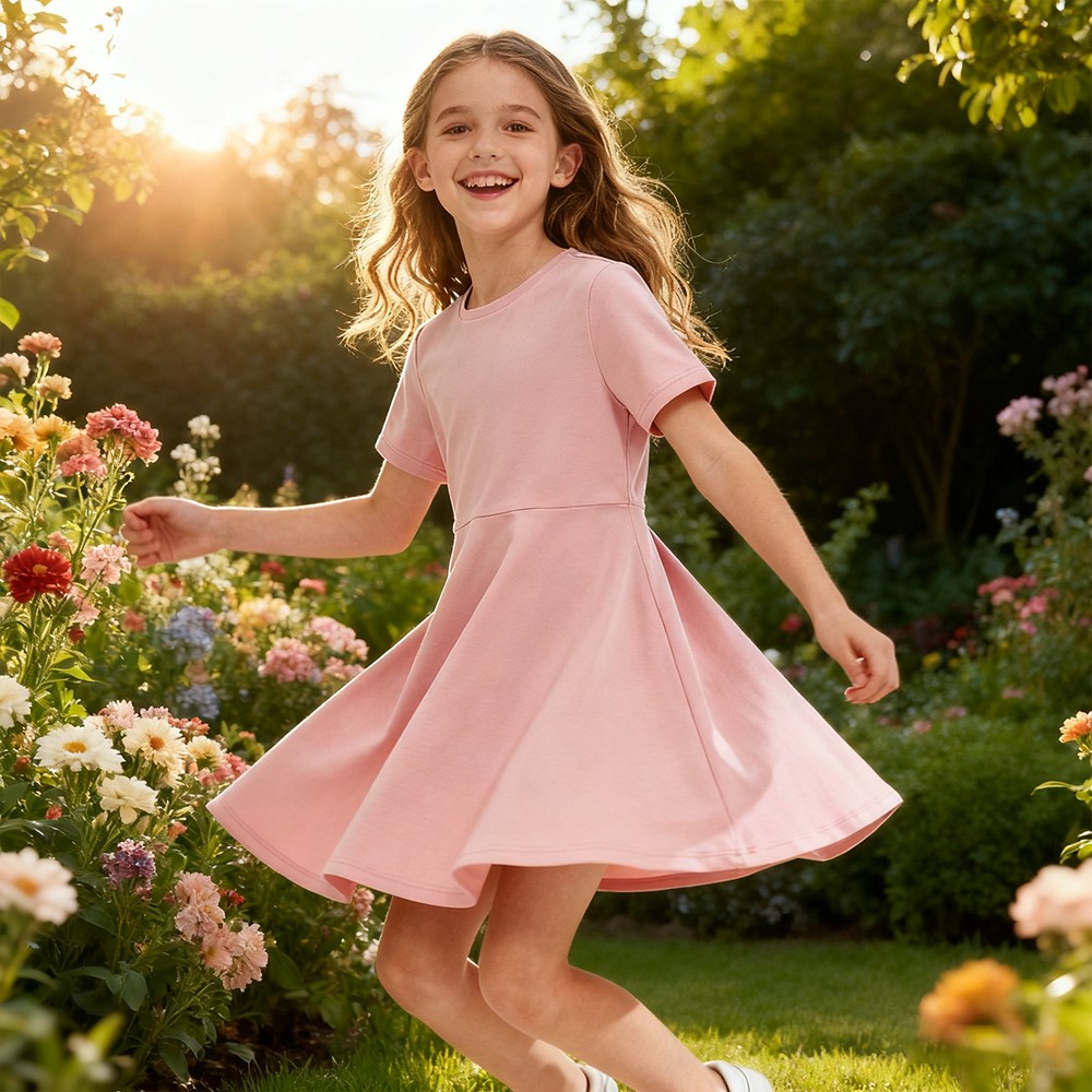 XH-Fashion Customizable Short Sleeve O Neck Sweet Dress for Girls-product